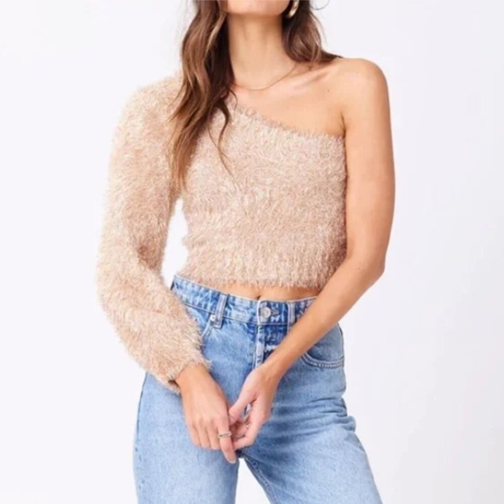 Saltwater Luxe Ronan Sweater One Shoulder NWT in Gold Shimmer Medium